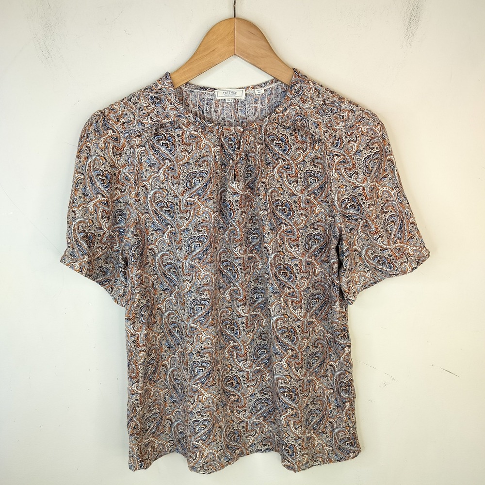 Fat Face Paisley Floral Blouse Womens Size 6 Ruffled Smocked Shoulder Boho Top
